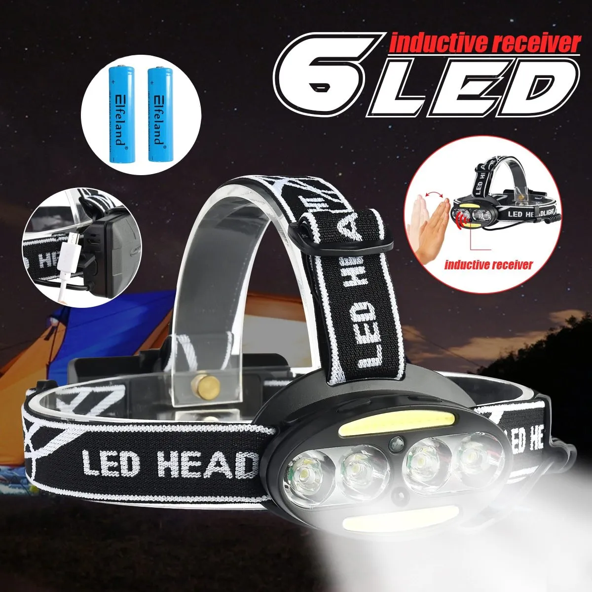 Induction Sensor Headlight 35000lm 4*T6 2*COB LED Head Lamp Flashlight Torch Head Light USB Rechargeable 18650 Battery Headlamps
