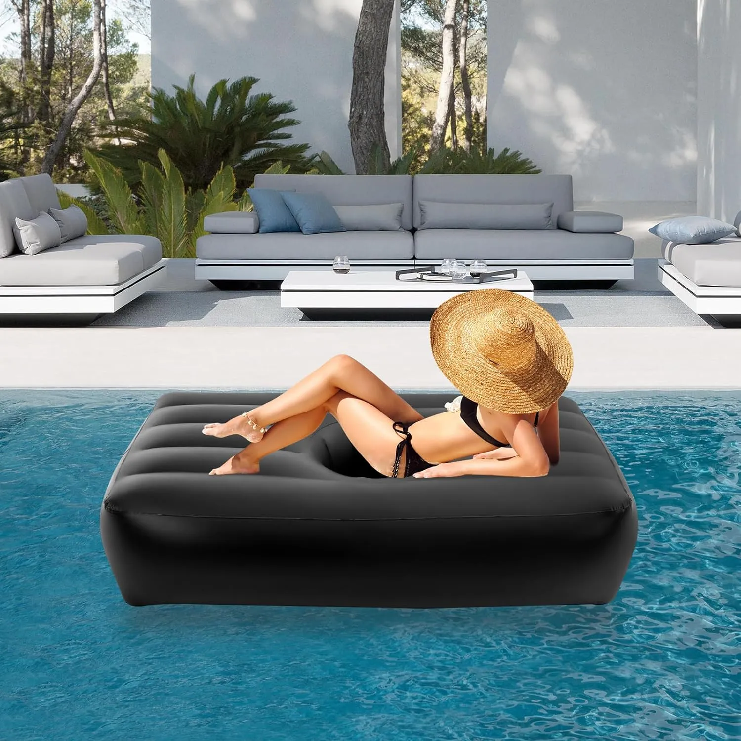 Inflatable Bed with 19 in Center Hole, 72 * 40 * 17 in, for Post-Operative Recovery, Poolside, Camping, Travel Beds, Guest-Bed at Home (Black)