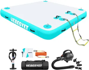 Inflatable Floating Dock Platform with Electric Pump, 6 Inch Thick Multi-Person Floating Island Raft for Beach Lake Boating Ocean