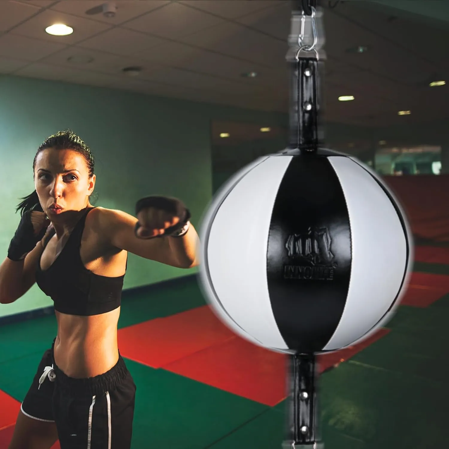 InnoLife Double End Punching Ball Striking Punching Bag Kit, Speed Striking Reflex Kit with Bungee Cords Perfect for Reaction, Agility, and Hand Eye Coordination Training