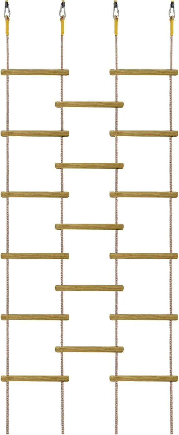 Innovative Rainbow Kids' Wooden Rope Ladder - 3/4/5-Group Connectivity, 14-Inch Wide, Ideal Ninja Warrior Accessory for Tree, Swing & Play (Set1: 3-Interlinked Natural Wood Ladders)