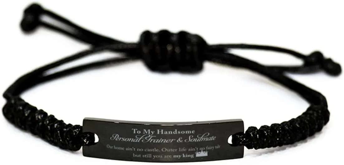Inspirational Personal Trainer Black Rope Bracelet, You are My King, Best Birthday Christmas Valentine Gifts for Husband Boyfriend Fiance