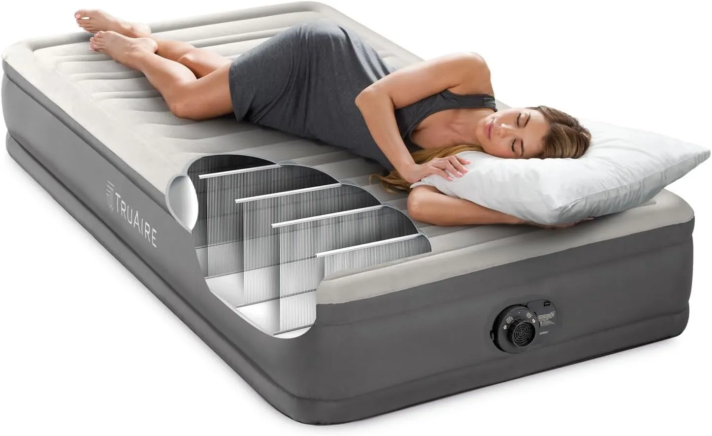 Intex 64021E TruAire Luxury Air Mattress: Fiber-Tech – Built-in Electric Pump – Multizone Support System