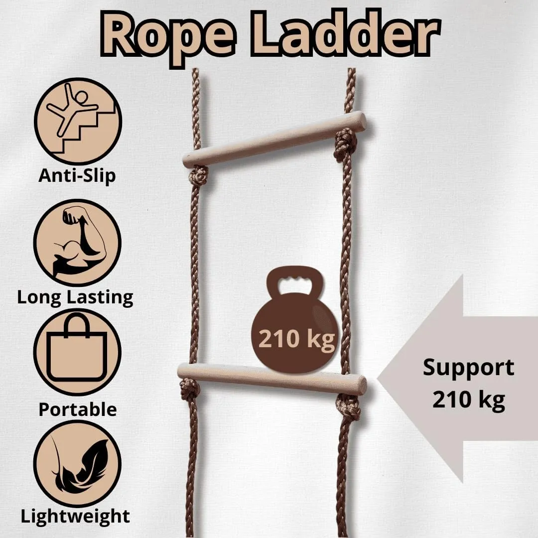 ISOP Swedish Wall Rope Ladder 6.5 ft - Climbing Rope Ladder for Kids | Tree Ladders Play Equipment | Wooden Ladders with Spring Hooks | Playground Accessories | Kids Climbing Toys for Backyard