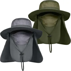 IYEBRAO Mens Outdoor Sun Hat with Face Neck Flap UV Protection Wide Brim Fishing Hat for Hiking Safari Gardening UPF 50 