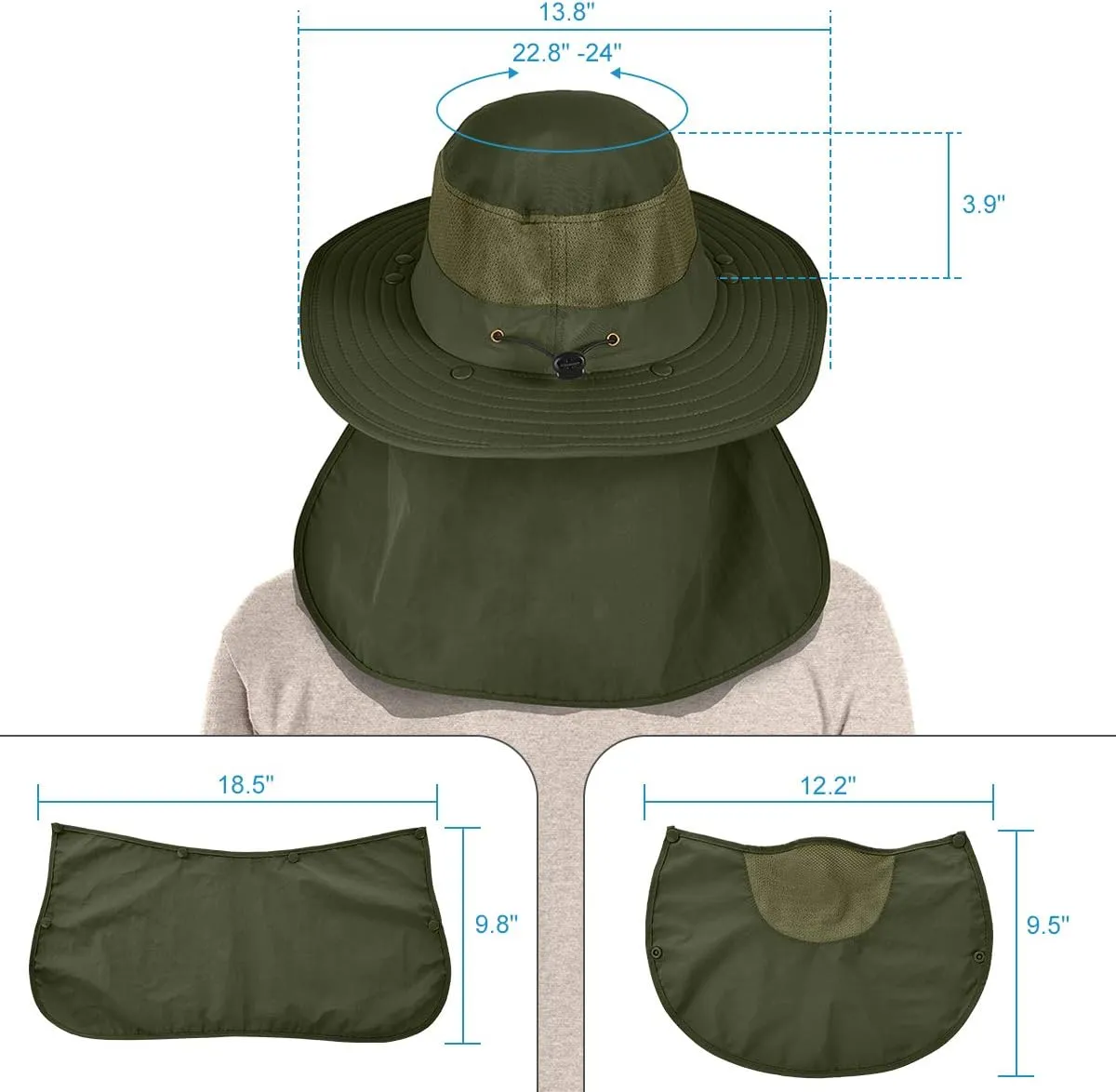 IYEBRAO Mens Outdoor Sun Hat with Face Neck Flap UV Protection Wide Brim Fishing Hat for Hiking Safari Gardening UPF 50 