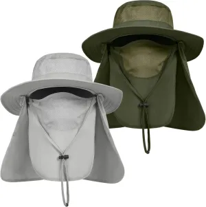 IYEBRAO Mens Outdoor Sun Hat with Face Neck Flap UV Protection Wide Brim Fishing Hat for Hiking Safari Gardening UPF 50 