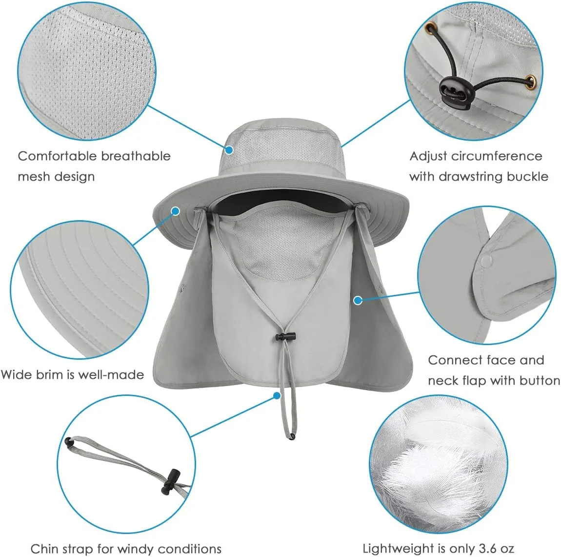 IYEBRAO Mens Outdoor Sun Hat with Face Neck Flap UV Protection Wide Brim Fishing Hat for Hiking Safari Gardening UPF 50 