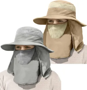 IYEBRAO Mens Outdoor Sun Hat with Face Neck Flap UV Protection Wide Brim Fishing Hat for Hiking Safari Gardening UPF 50 