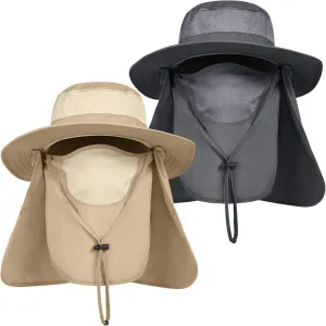IYEBRAO Mens Outdoor Sun Hat with Face Neck Flap UV Protection Wide Brim Fishing Hat for Hiking Safari Gardening UPF 50 