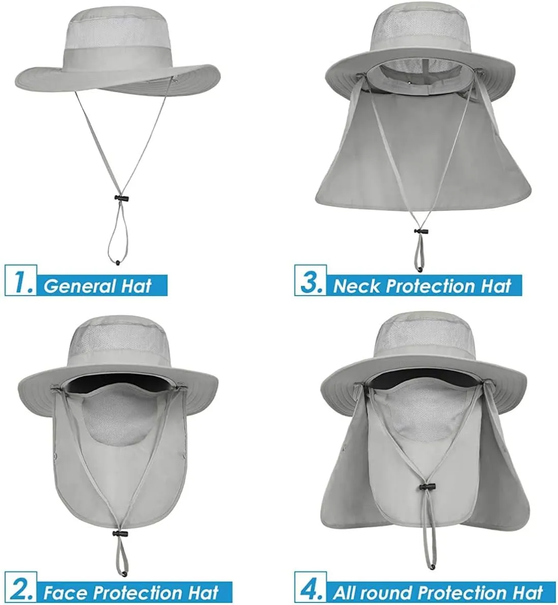 IYEBRAO Mens Outdoor Sun Hat with Face Neck Flap UV Protection Wide Brim Fishing Hat for Hiking Safari Gardening UPF 50 