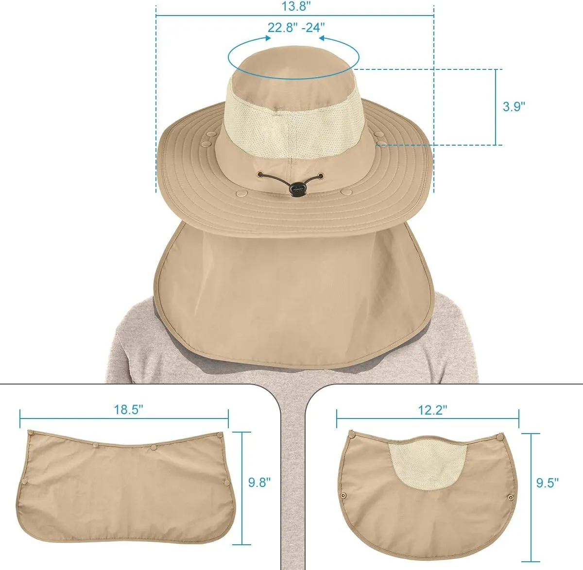 IYEBRAO Mens Outdoor Sun Hat with Face Neck Flap UV Protection Wide Brim Fishing Hat for Hiking Safari Gardening UPF 50 