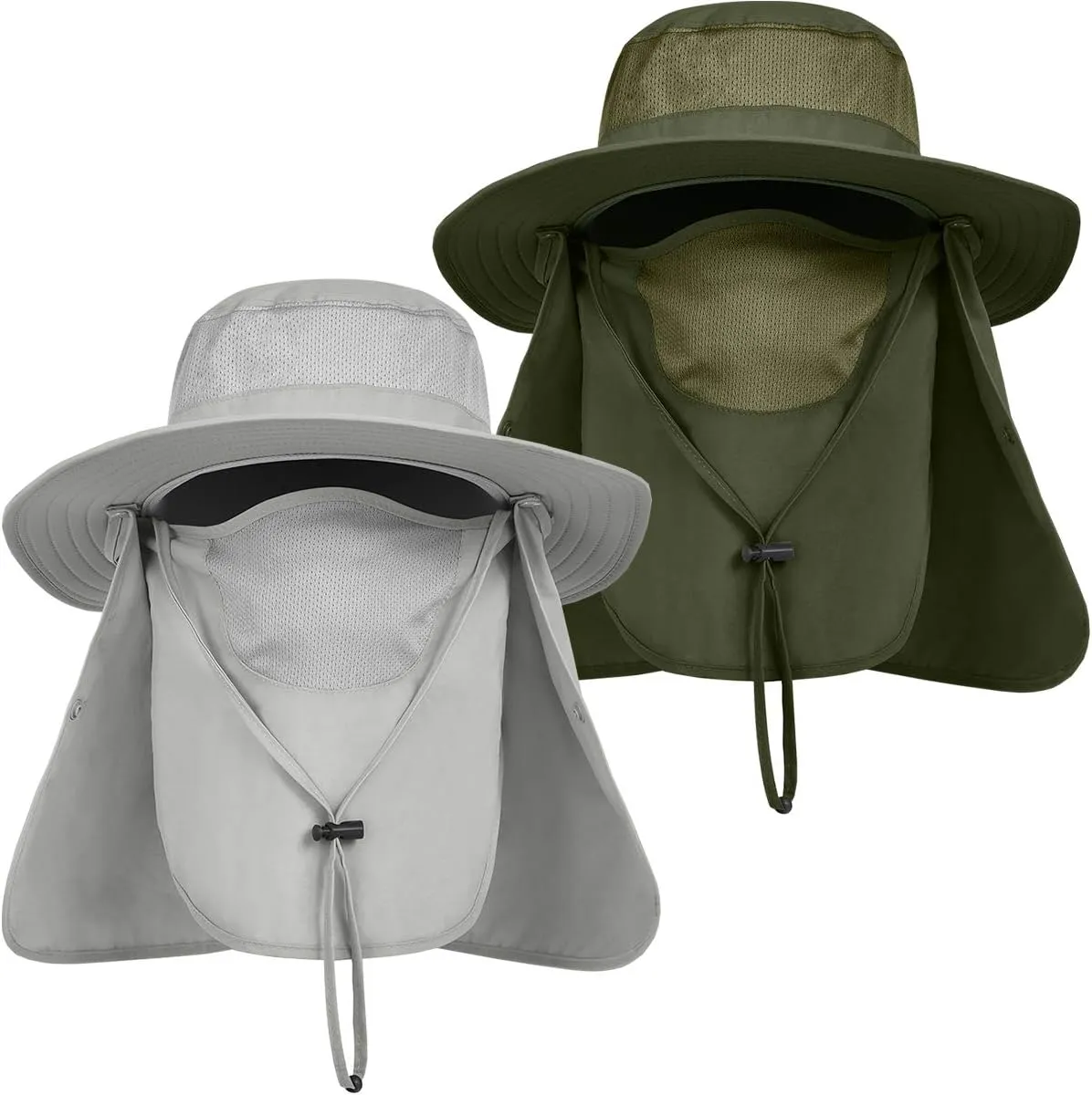 IYEBRAO Mens Outdoor Sun Hat with Face Neck Flap UV Protection Wide Brim Fishing Hat for Hiking Safari Gardening UPF 50 