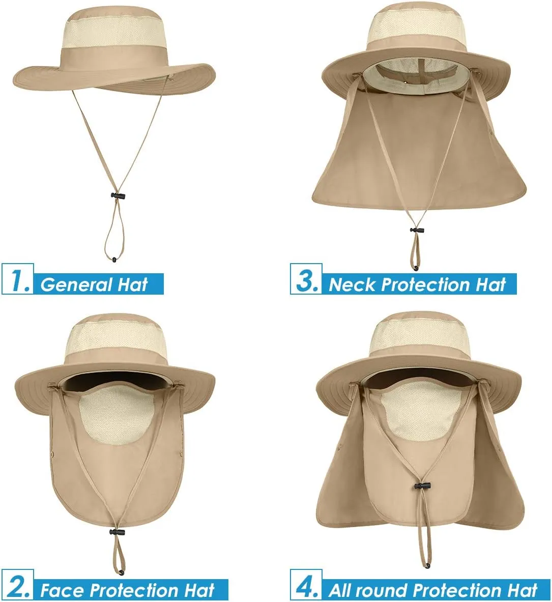 IYEBRAO Mens Outdoor Sun Hat with Face Neck Flap UV Protection Wide Brim Fishing Hat for Hiking Safari Gardening UPF 50 