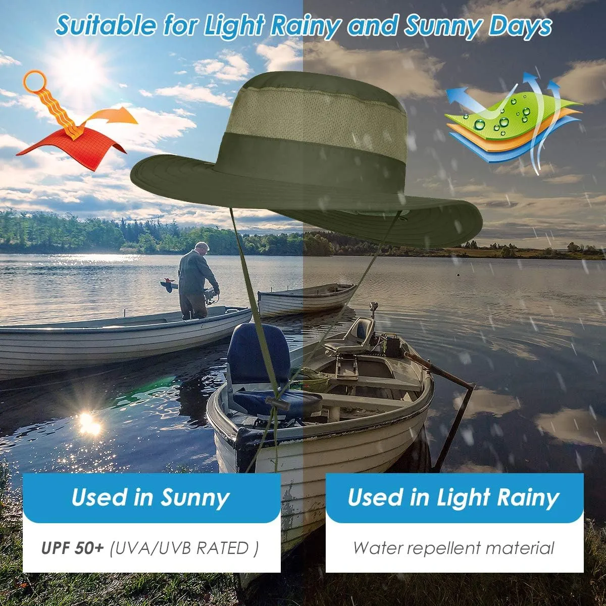 IYEBRAO Mens Outdoor Sun Hat with Face Neck Flap UV Protection Wide Brim Fishing Hat for Hiking Safari Gardening UPF 50 
