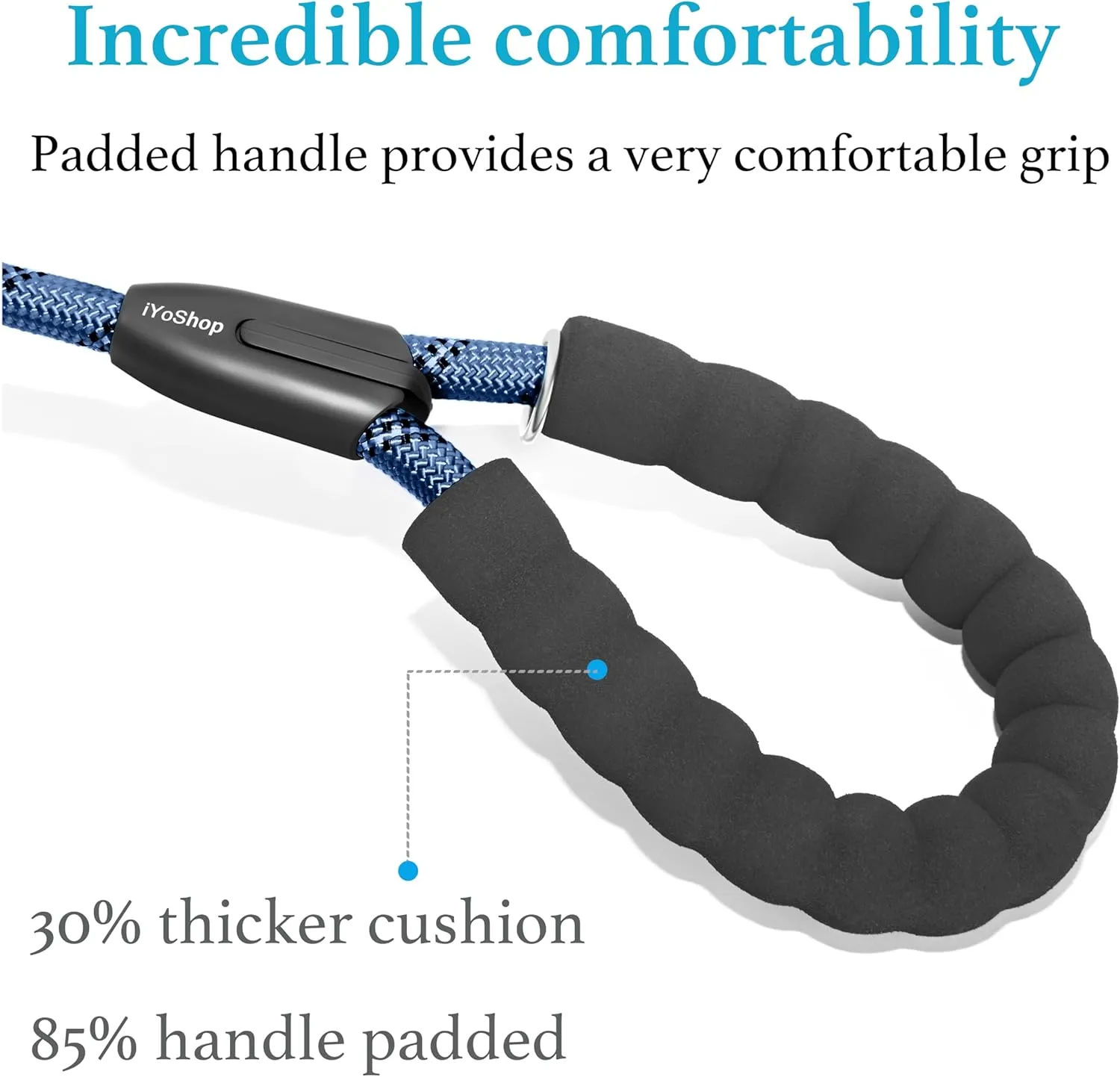 iYoShop Dual Dog Leash - 360° Swivel, No Tangle Walking Leash with Shock Absorbing Bungee for Two Dogs (Large, 25-150 lbs, True Navy)