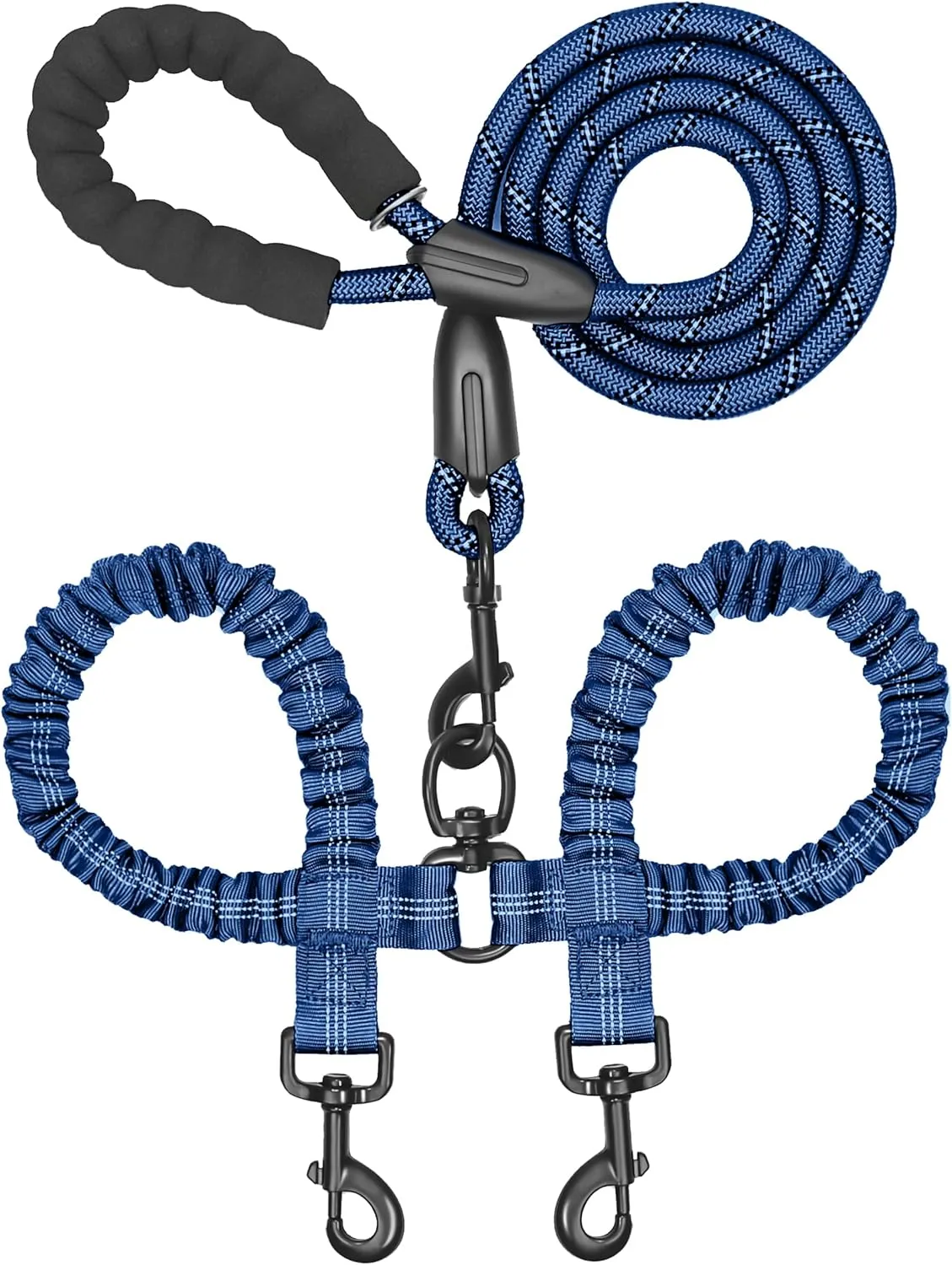 iYoShop Dual Dog Leash - 360° Swivel, No Tangle Walking Leash with Shock Absorbing Bungee for Two Dogs (Large, 25-150 lbs, True Navy)