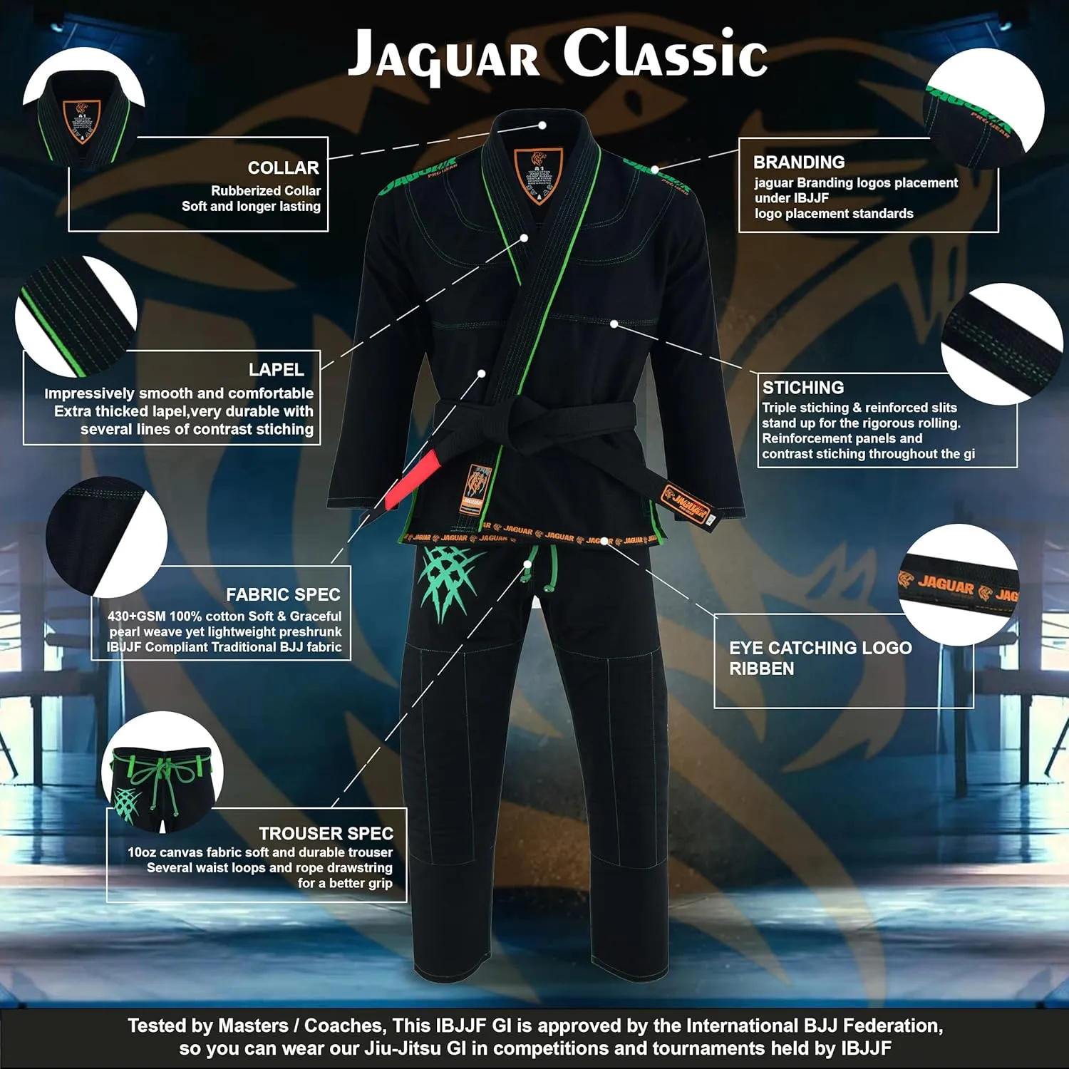 JAGUAR PRO GEAR Classic Series - Brazilian Jiu Jitsu, Kids Adults Unisex, Kimono Gi Lightweight Uniform with White Belt