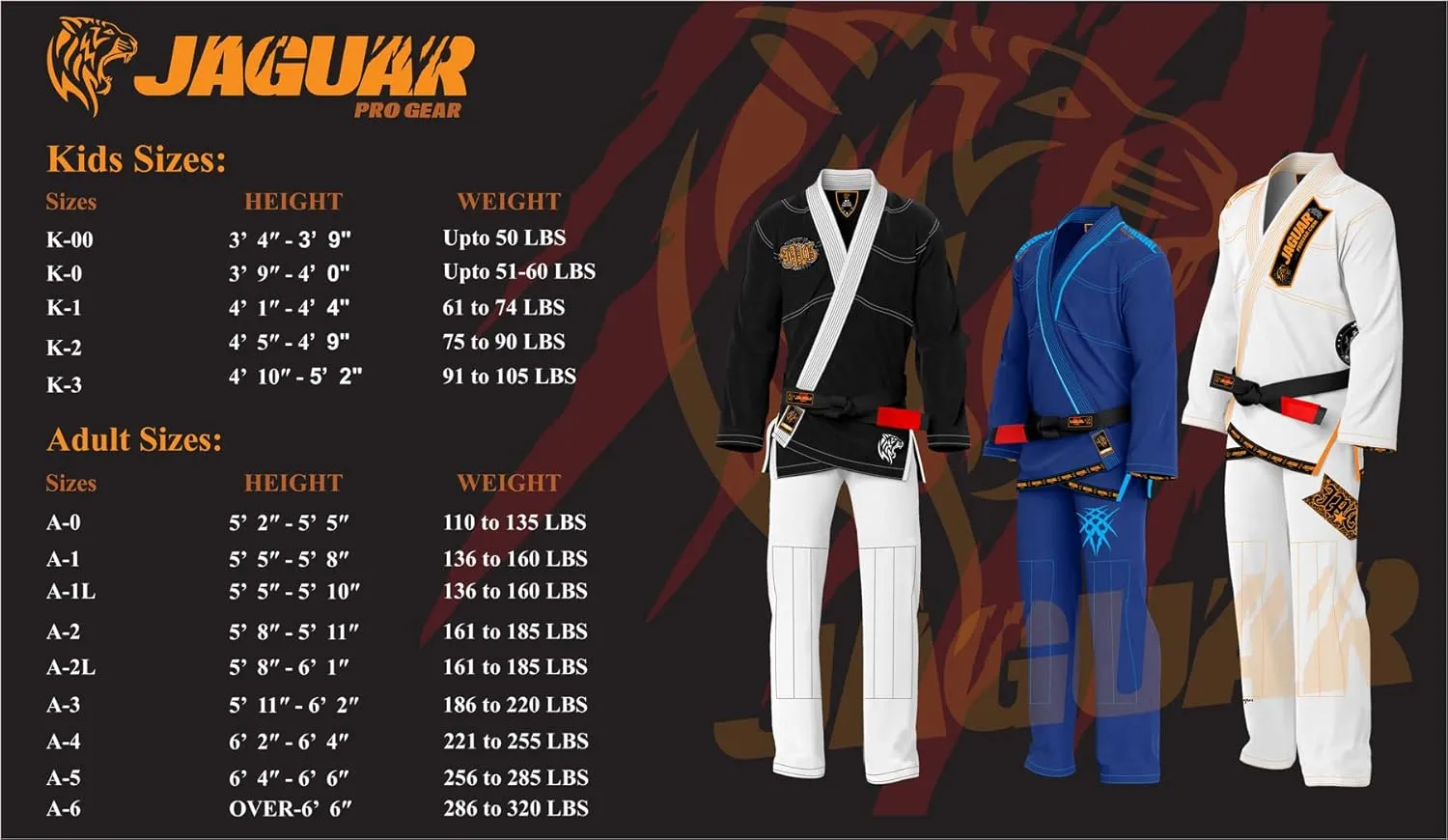 JAGUAR PRO GEAR Classic Series - Brazilian Jiu Jitsu, Kids Adults Unisex, Kimono Gi Lightweight Uniform with White Belt