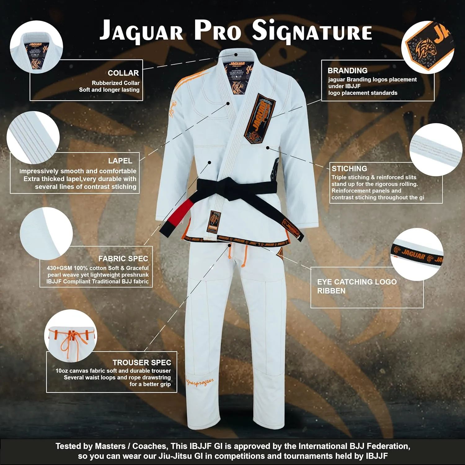 JAGUAR PRO GEAR – Pro Signature Brazilian Jiu Jitsu| Kids Adults Unisex| Kimono Gi Lightweight Uniform with White Belt