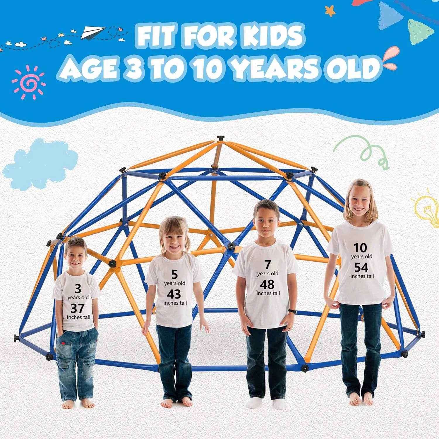 JAXPETY Climbing Dome for Kids 8-12, 10 FT Outdoor Jungle Gym for Kids Ages 4-8, Climbing Toys Play Equipment Backyard, Durable Play Structure 500 Lbs. Capacity