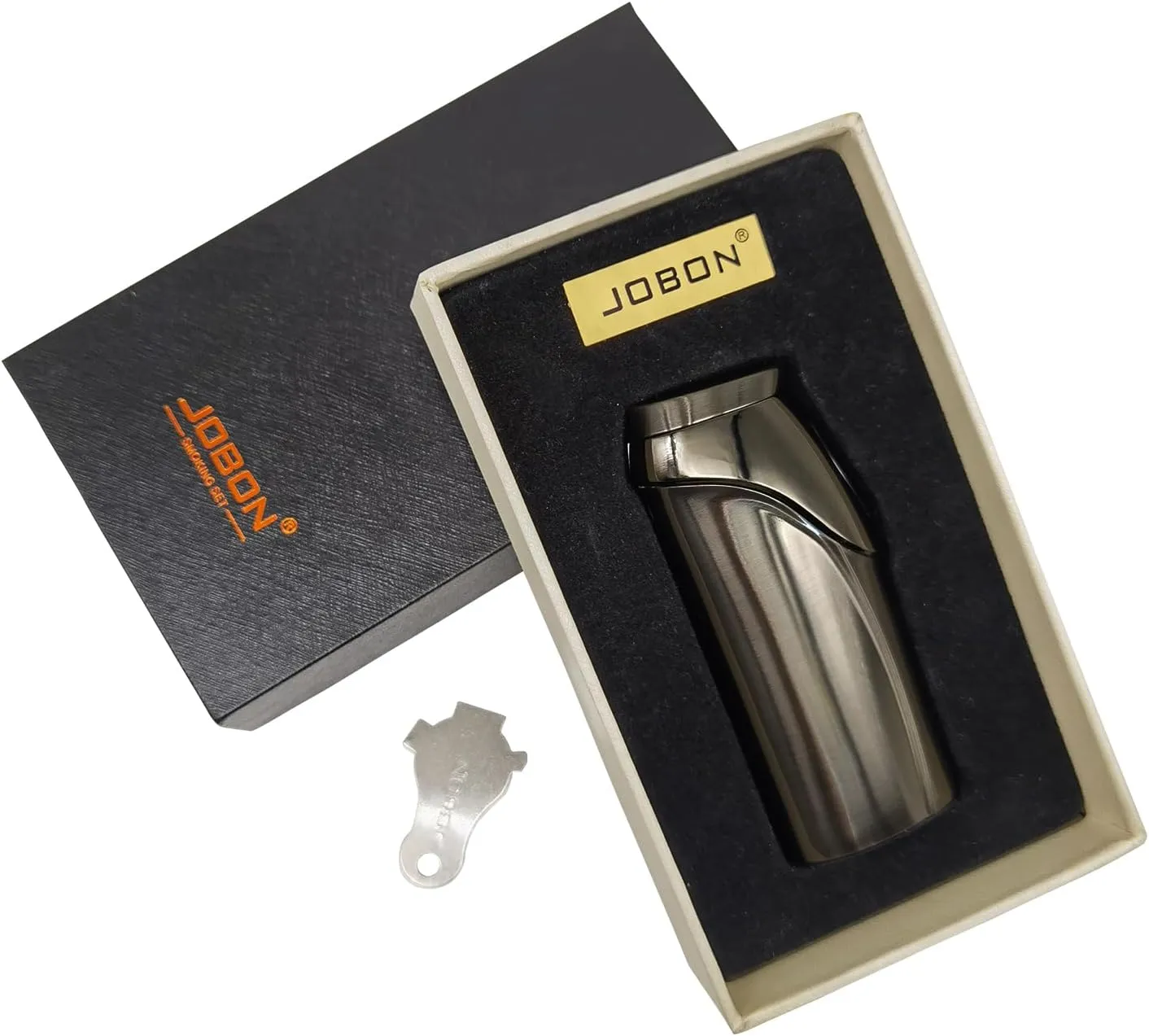 JOBON USB Electronic Torch Lighter, Rechargeable Electric Touch Screen Sensing Triple Jet Blue Flames Lighter - No Gas Included (Black Nickel)