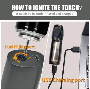 JOBON USB Electronic Torch Lighter, Rechargeable Electric Touch Screen Sensing Triple Jet Blue Flames Lighter - No Gas Included (Black Nickel)
