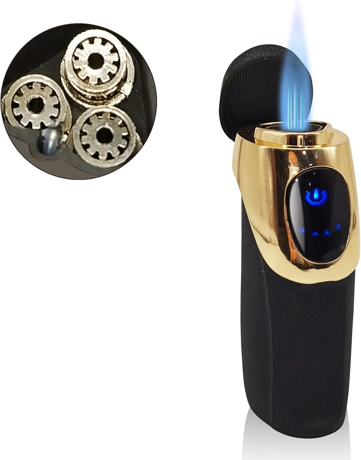 JOBON USB Electronic Torch Lighter, Rechargeable Electric Touch Screen Sensing Triple Jet Blue Flames Lighter - No Gas Included (Black Wrinkle)