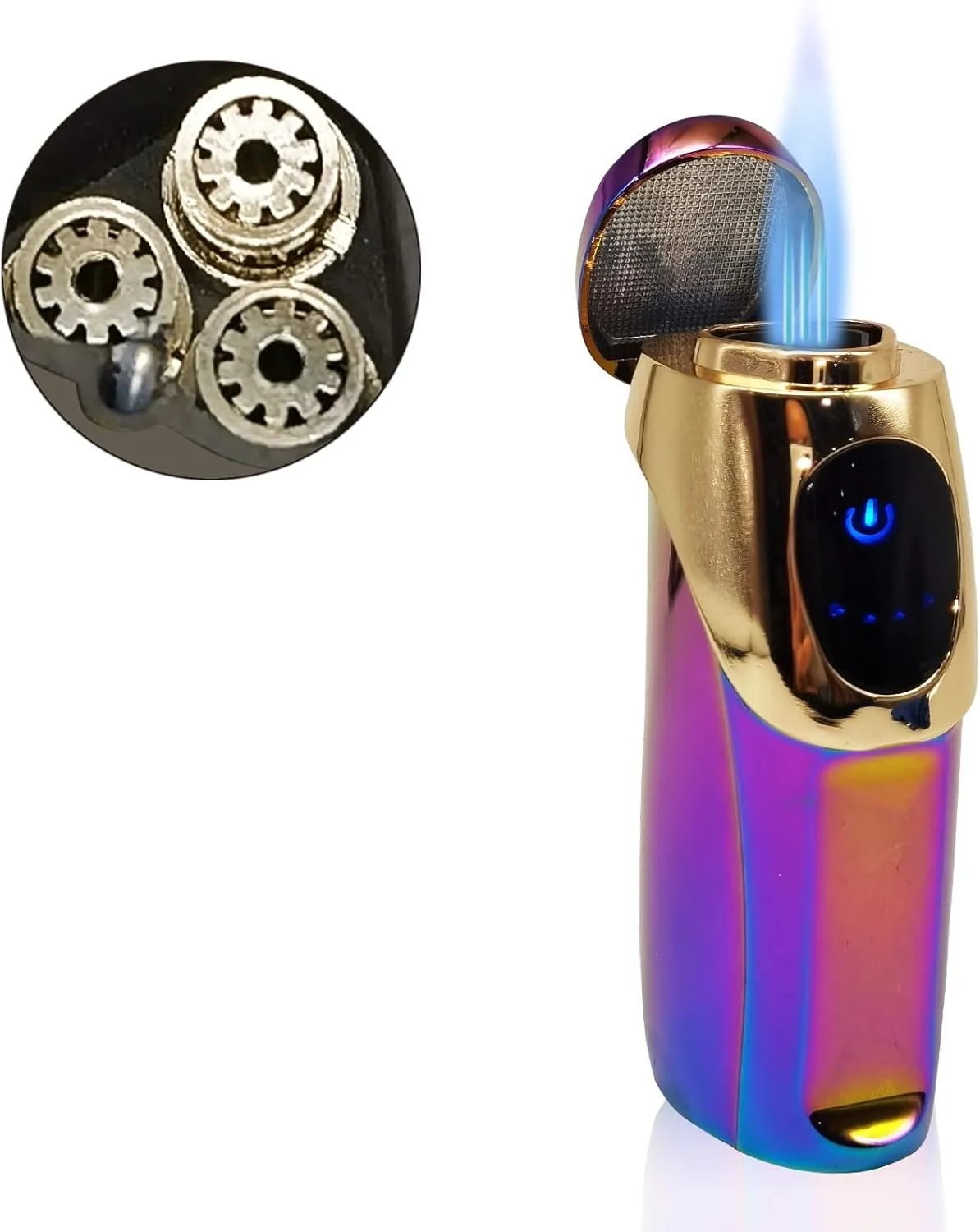JOBON USB Electronic Torch Lighter, Rechargeable Electric Touch Screen Sensing Triple Jet Blue Flames Lighter - No Gas Included (Colorful Ice)