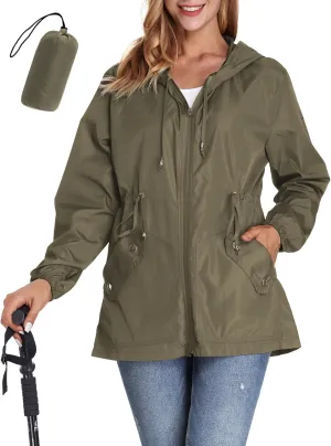 JTANIB Women Packable Rain Jacket Waterproof Lightweight Raincoat Hooded for Hiking Outdoor Travel