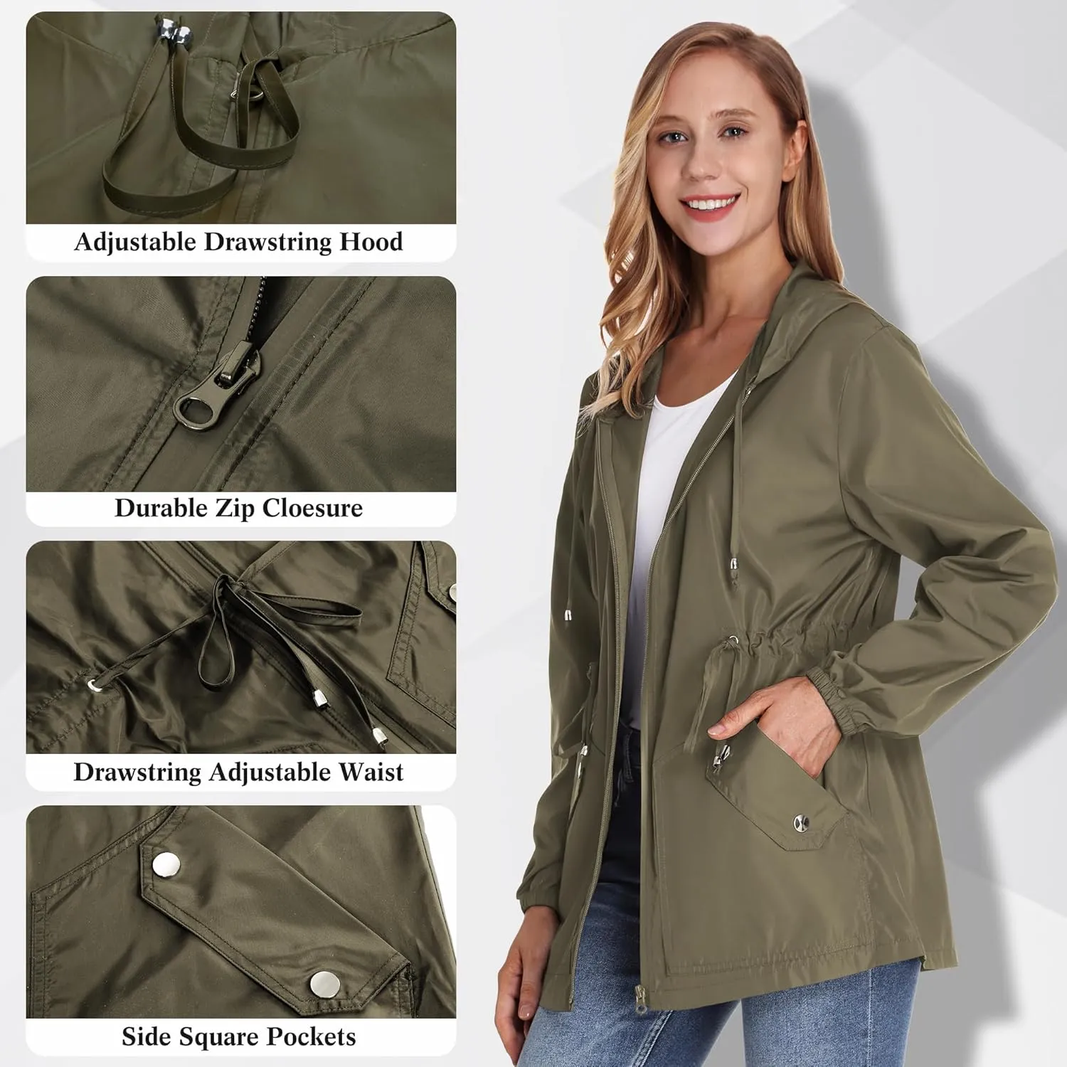 JTANIB Women Packable Rain Jacket Waterproof Lightweight Raincoat Hooded for Hiking Outdoor Travel