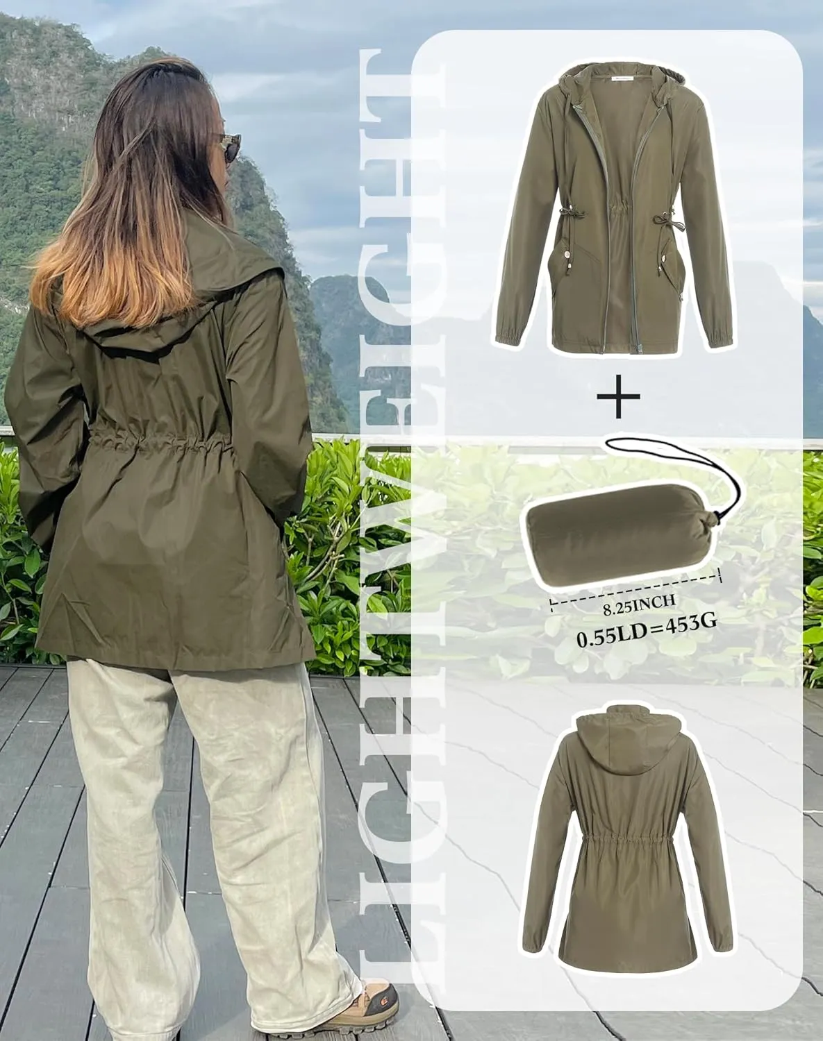 JTANIB Women Packable Rain Jacket Waterproof Lightweight Raincoat Hooded for Hiking Outdoor Travel