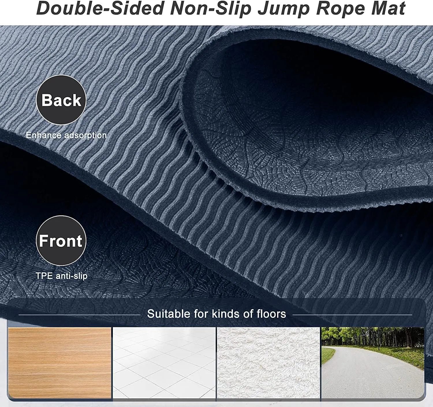 Jump Rope Mat 71"/63"x24" Larger Non-Slip Indoor Outdoor Exercise Fitness Mat, High-Density Workout Shock Absorption for Home Gym Flooring Concrete Jumping Rope