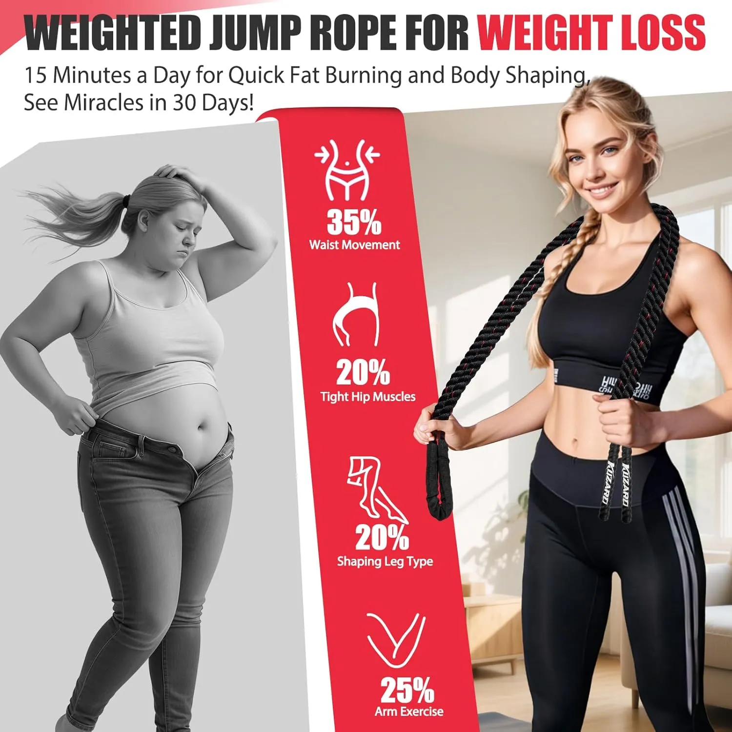 Jump Rope, Weighted Jump Rope for Women, Heavy Jump Ropes for Fitness, Adult Skipping Rope for Home Workout, Weight Loss, Shaping Body, Boxing, Strength Training, Total Body Exercise Equipment