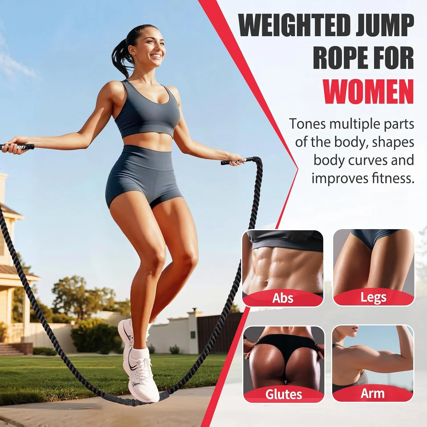 Jump Rope, Weighted Jump Rope for Women, Heavy Jump Ropes for Fitness, Adult Skipping Rope for Home Workout, Weight Loss, Shaping Body, Boxing, Strength Training, Total Body Exercise Equipment