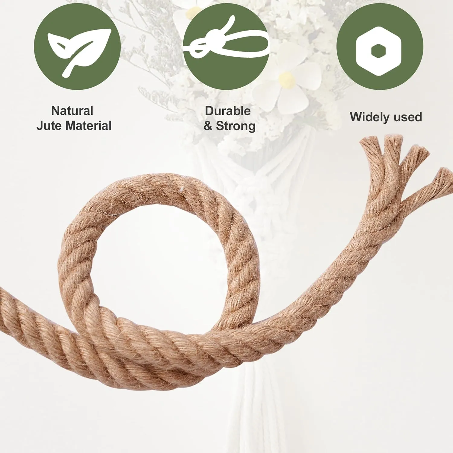 Jute Rope 3/4 Inch x 50Ft,Natural Hemp Rope,Thick Rope,Swing Rope,Heavy Duty Rope Available as Tug of War Rope,Nautical Rope,Craft Rope,Lasso Rope and Rope for Hammock,etc.