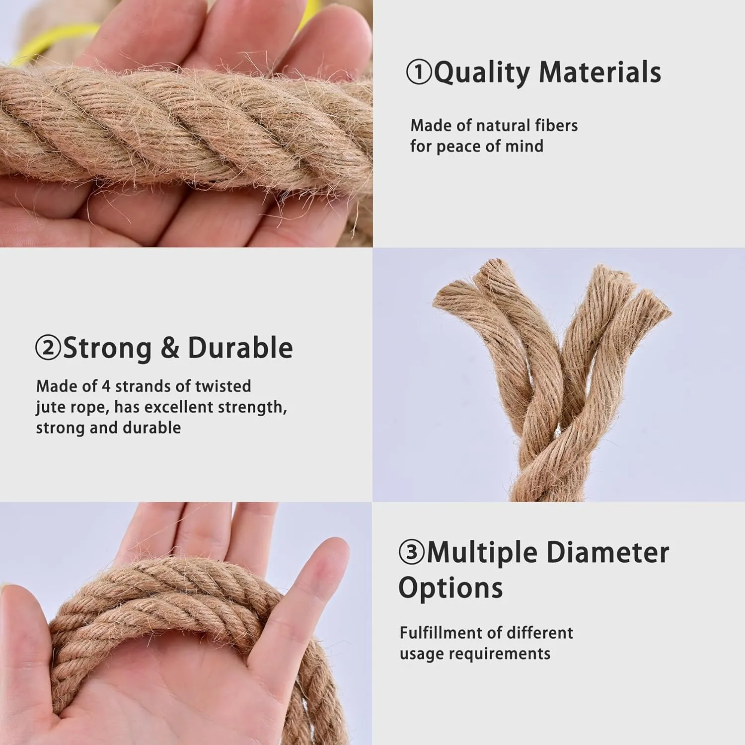 Jute Rope 3/4 Inch x 50Ft,Natural Hemp Rope,Thick Rope,Swing Rope,Heavy Duty Rope Available as Tug of War Rope,Nautical Rope,Craft Rope,Lasso Rope and Rope for Hammock,etc.