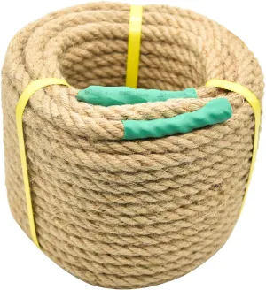Jute Rope Natural Jute Manila Rope Nautical Hemp Rope Twisted Natural Thick Heavy Duty Rope for Crafts, Bundling,Anchor, Hammock, Nautical, Cat Scratching Post, Railings,Decorate (1/2 in X 100 Ft)