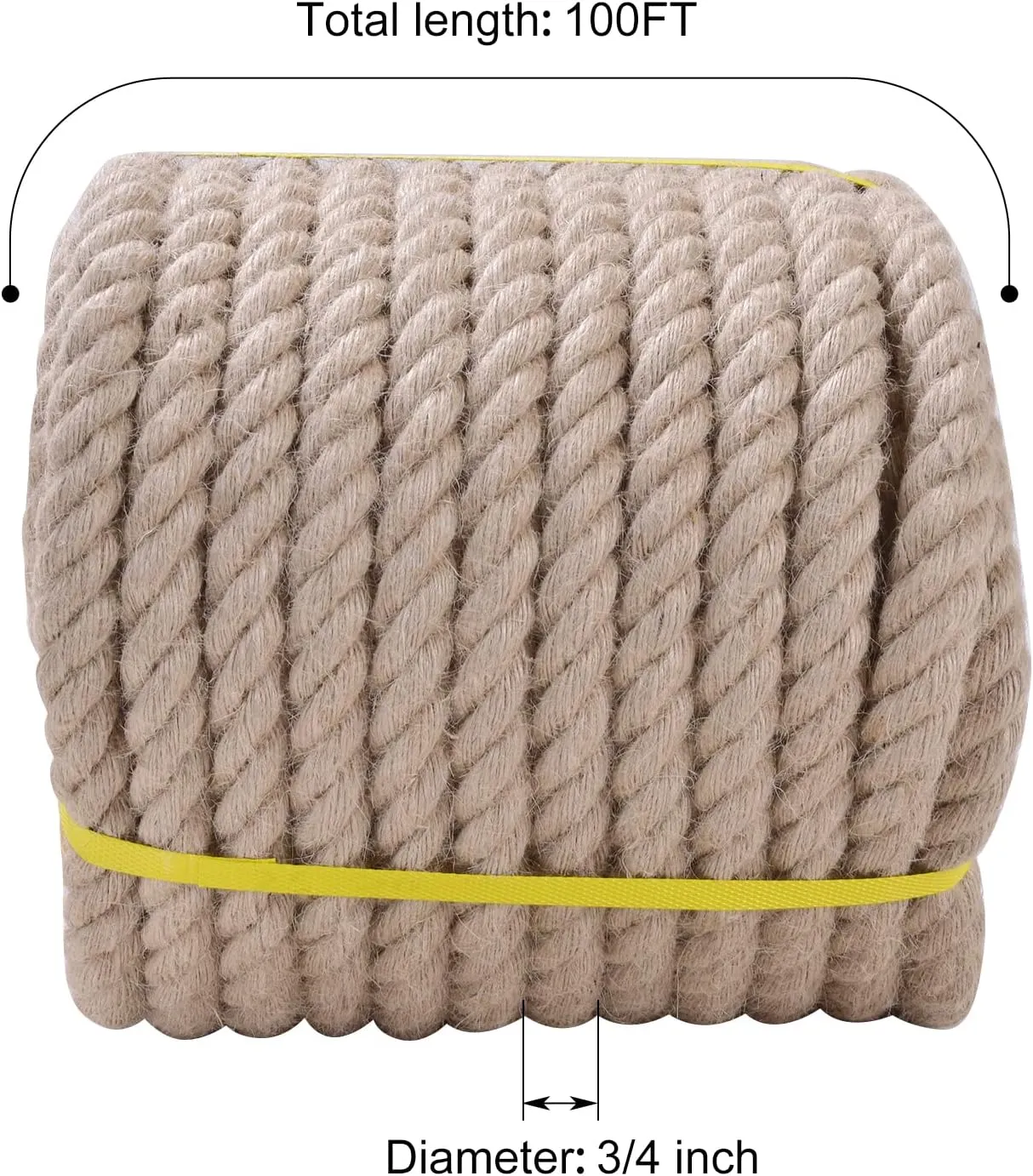 Jute Rope - Twisted Manila Ropes Natural Thick Hemp Rope Multipurpose for Indoor and Outdoor Use, for Docks, Railings, DIY Projects, Home Decorating, Climbing (3/4 inch x 100 Feet)