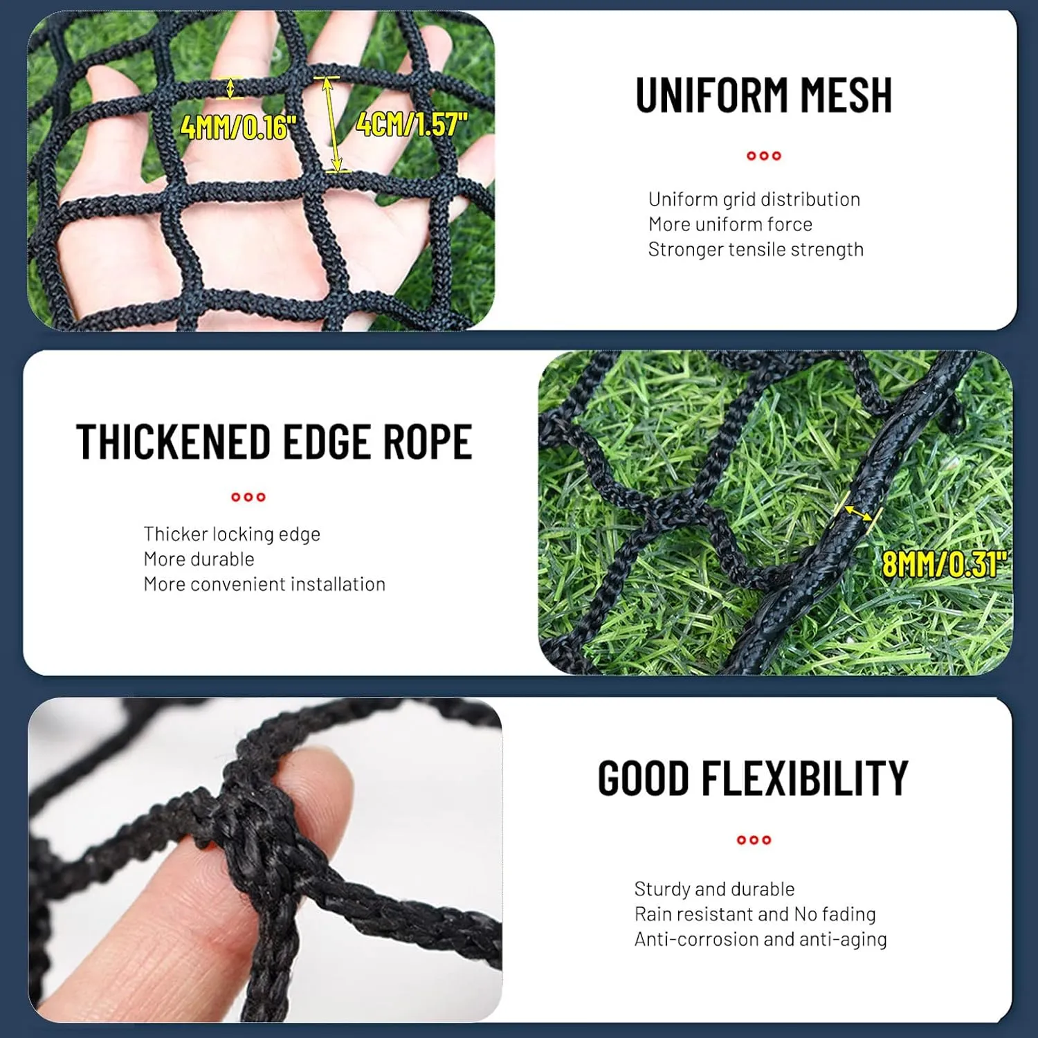 KACQIHTU Safety Net Protection Rope Net Baseball Net Kids Pet Stair Balcony Protection Net Baseball Softball Backstop Nets Knotless Polyester Sports Netting Black