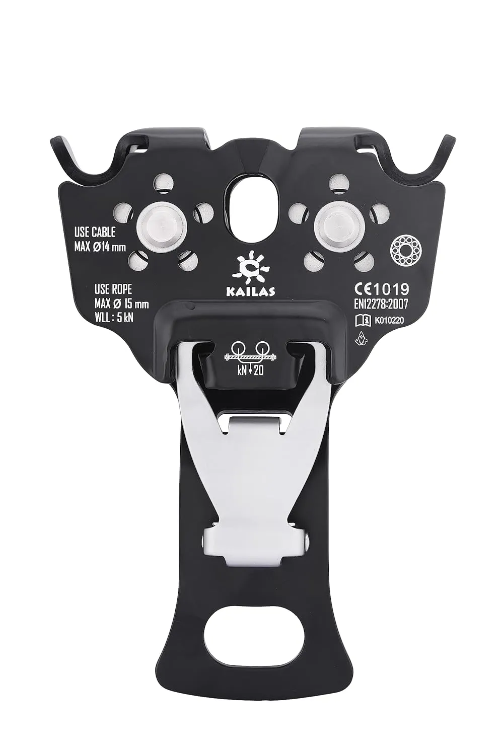 KAILAS Climbing Pulley Rescue CE UIAA Certified Double Pulley Rope 28kN Mobile Micro Lightweight Heavy Duty Aluminum Steel (1, Black, 1)