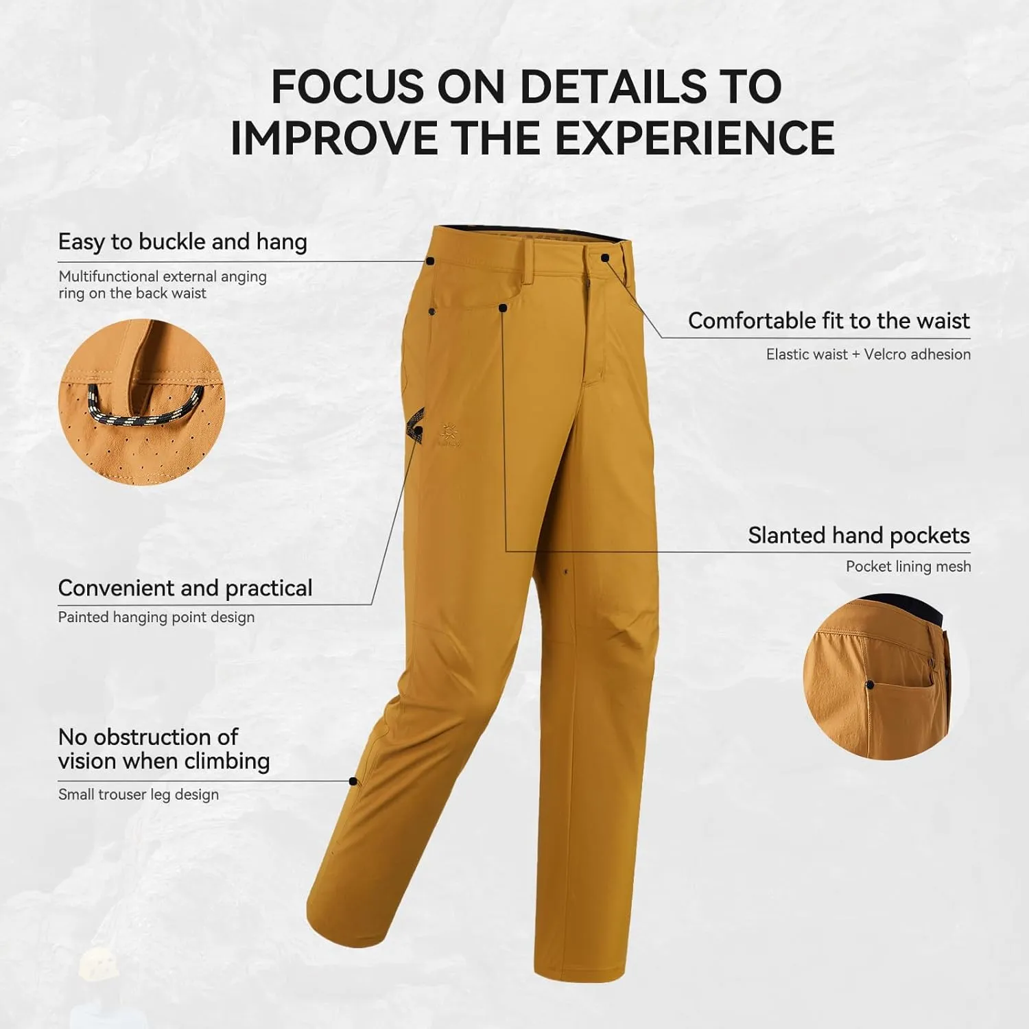 KAILAS Men's Climbing Pants Stretch Windbreaker Outdoor Hiking Lightweight Tactical Running Cargo Pants Breathable