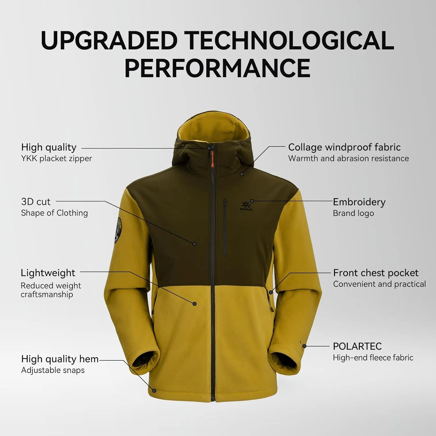 KAILAS Men's Fleece Jacket Hooded Winter Jacket Full Zip Jacket Lightweight Polar Warm Coat Pockets Outdoor Jacket