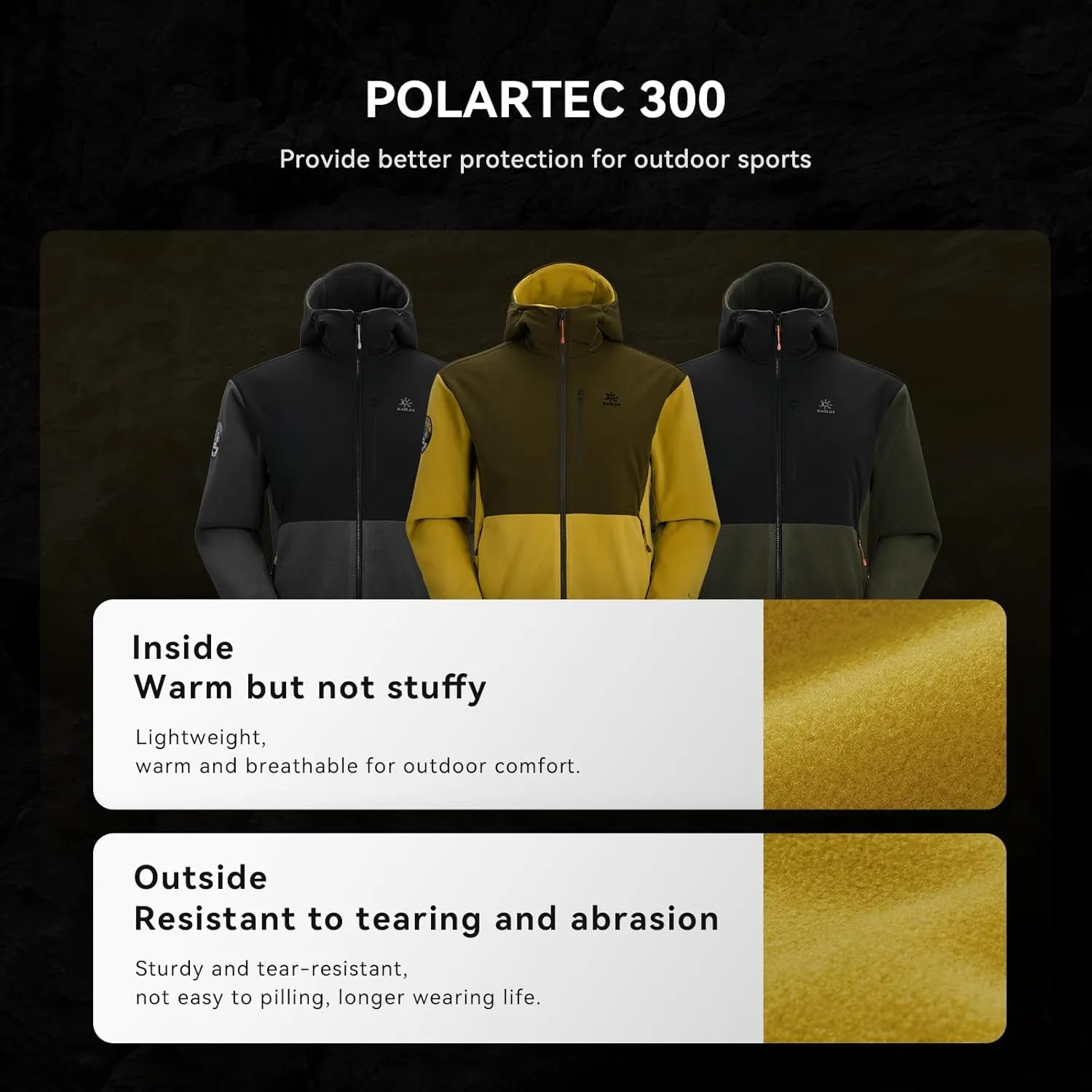 KAILAS Men's Fleece Jacket Hooded Winter Jacket Full Zip Jacket Lightweight Polar Warm Coat Pockets Outdoor Jacket