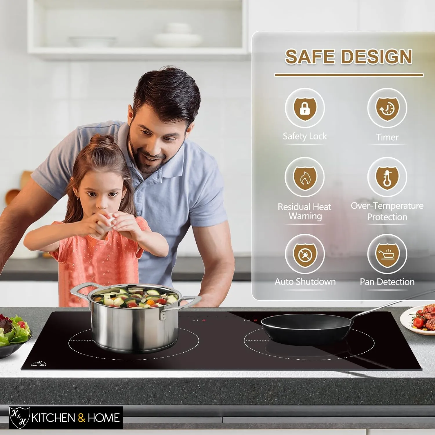 K&H 2 Burner Double Dual 24 Inch Built-in Induction Electric Stove Top Ceramic Cooktop 240V 3100W INDH-3102Hx