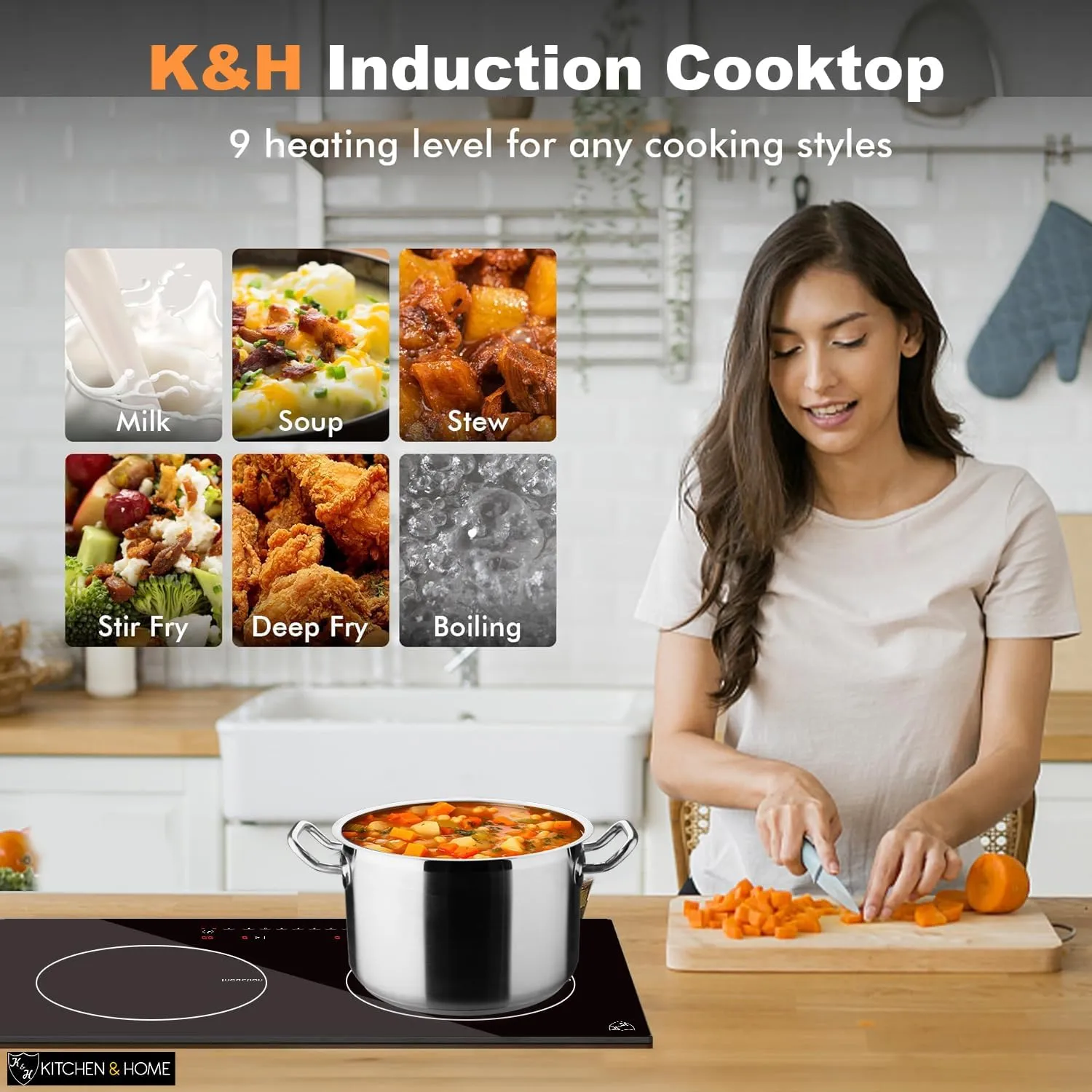 K&H 2 Burner Double Dual 24 Inch Built-in Induction Electric Stove Top Ceramic Cooktop 240V 3100W INDH-3102Hx
