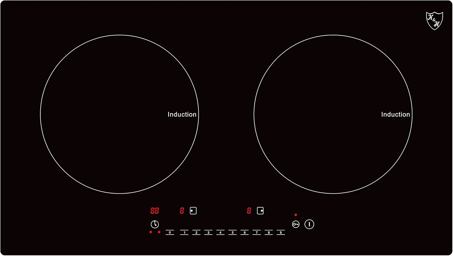 K&H 2 Burner Double Dual 24 Inch Built-in Induction Electric Stove Top Ceramic Cooktop 240V 3100W INDH-3102Hx