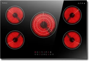 Karinear Electric Cooktop 30 Inch, 5 Burners Electric Stove 30 Inch Electri Ceramic Cooktop, 9 Power Level, Pause, Timer, Child Safety Lock, Triple Ring Expandable Burners, 6900W 220V(No Plug)
