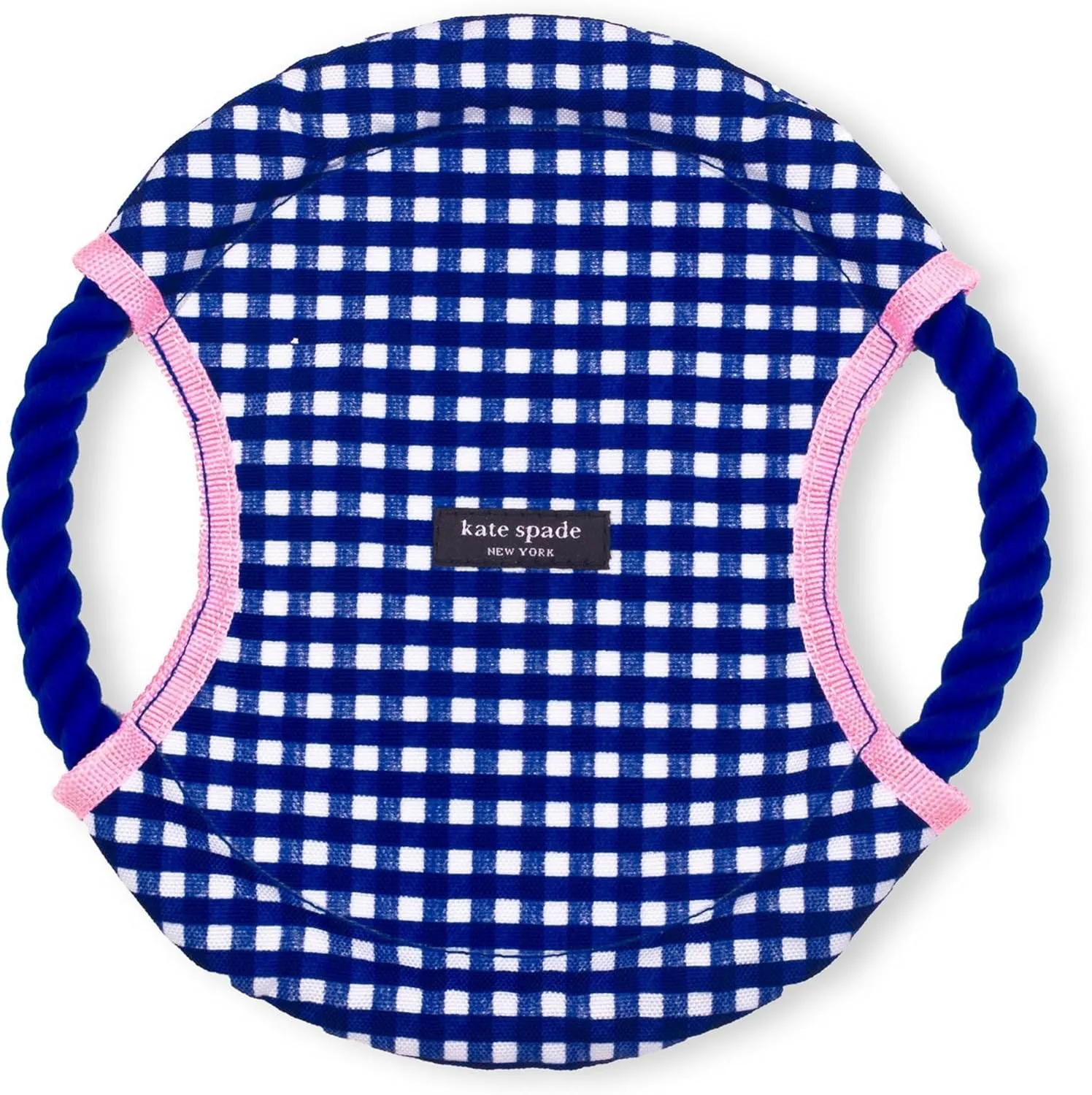 kate spade new york Dog Toy Rope Frisbee for Fetch, Gingham Tug Toy, Cute Dog Toy with Soft Durable Fabric, Pet Toy for Small Medium Large Breeds, Frisbee