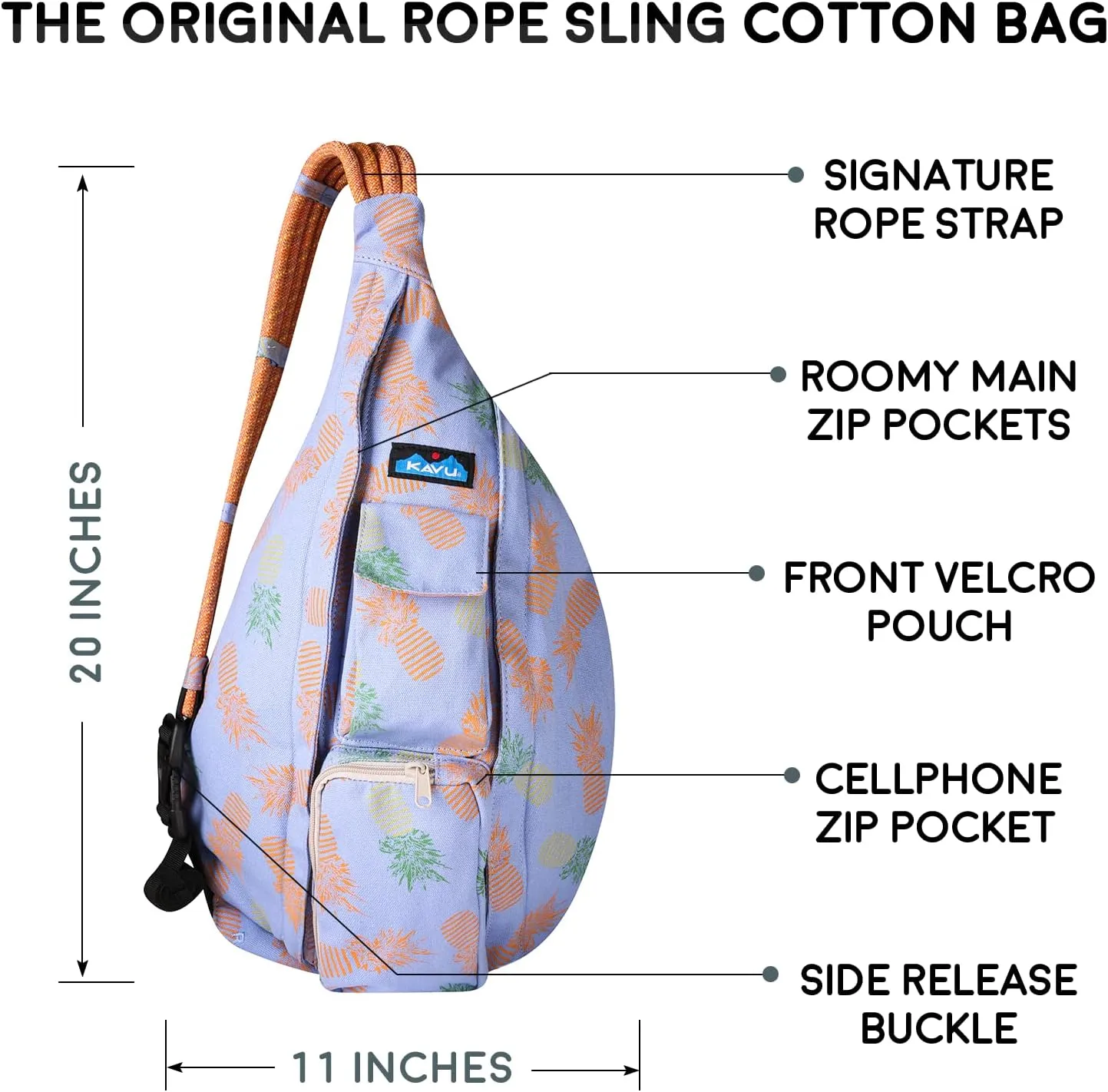 KAVU Original Rope Bag Sling Pack with Adjustable Rope Shoulder Strap